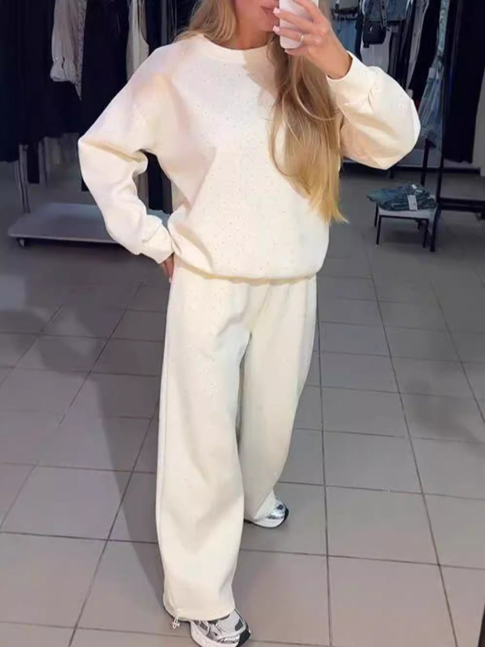 Women's casual round neck, long sleeves drawstring and leg two-piece suit