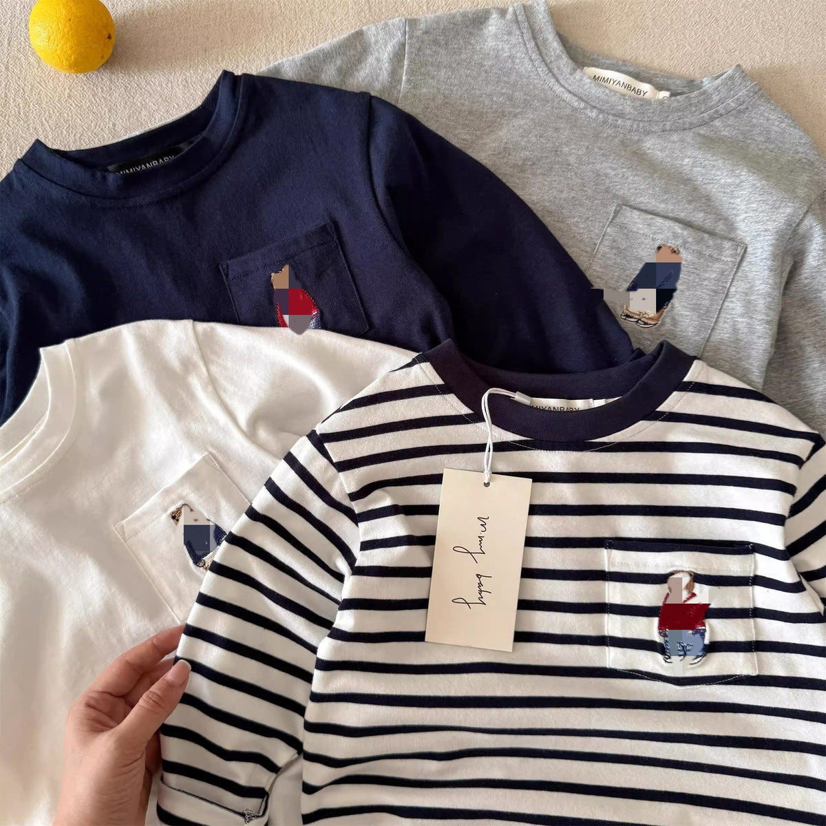 Children's long-sleeve T-shirt 2026 autumn boys' Japanese bear base shirt, baby kids' striped inner layered kids' T-shirt