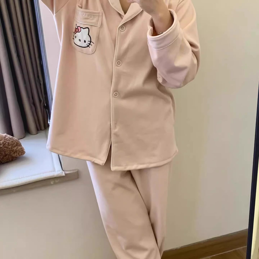 HelloKitty Velvet Pajamas Women's Autumn and Winter Coral Velvet Thickened Long Sleeve Spring and Autumn Loungewear Set