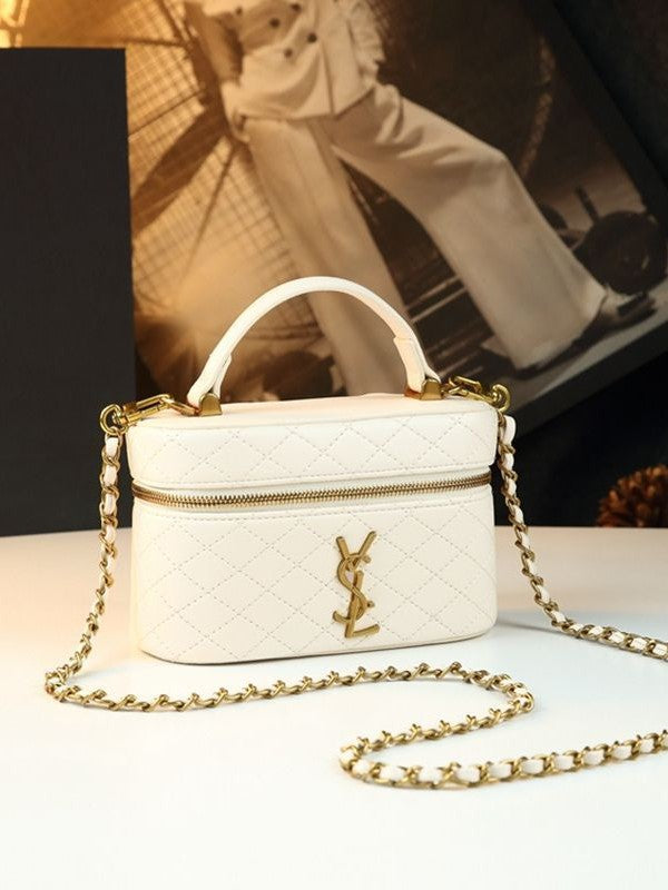 DIY Yangshulin diamond chain bag box cosmetic bag genuine leather versatile handbag single shoulder crossbody women's bag small square bag