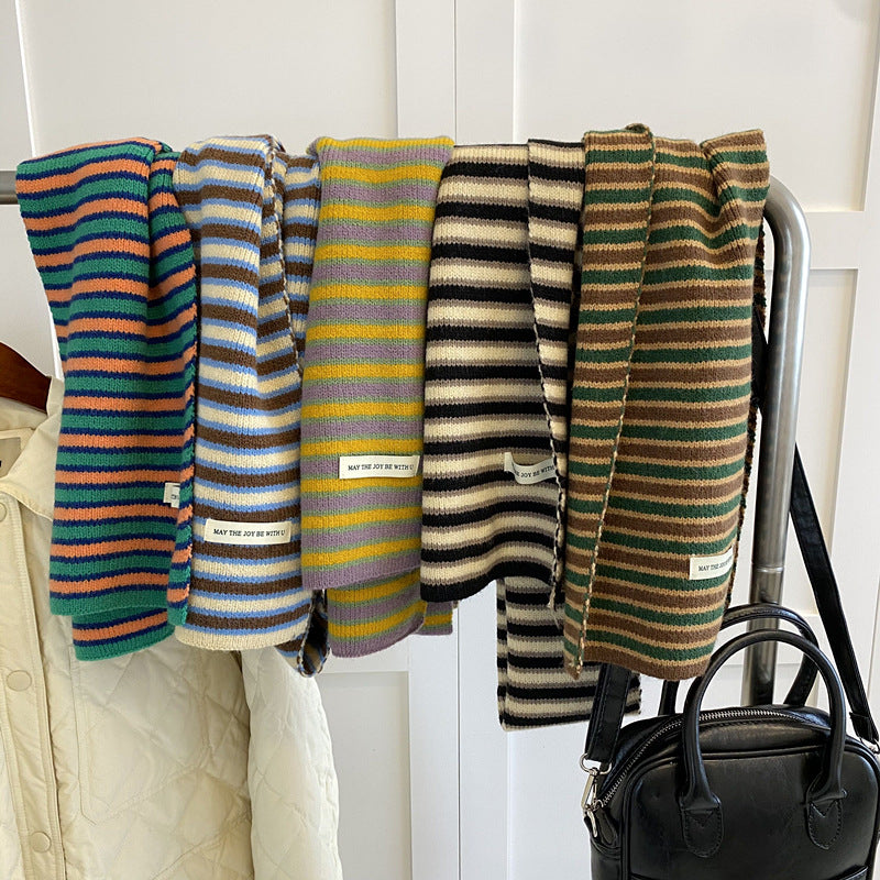 High-quality striped imitation cashmere knitted scarf women's 2024 new winter warm and versatile neck brace couple scarf