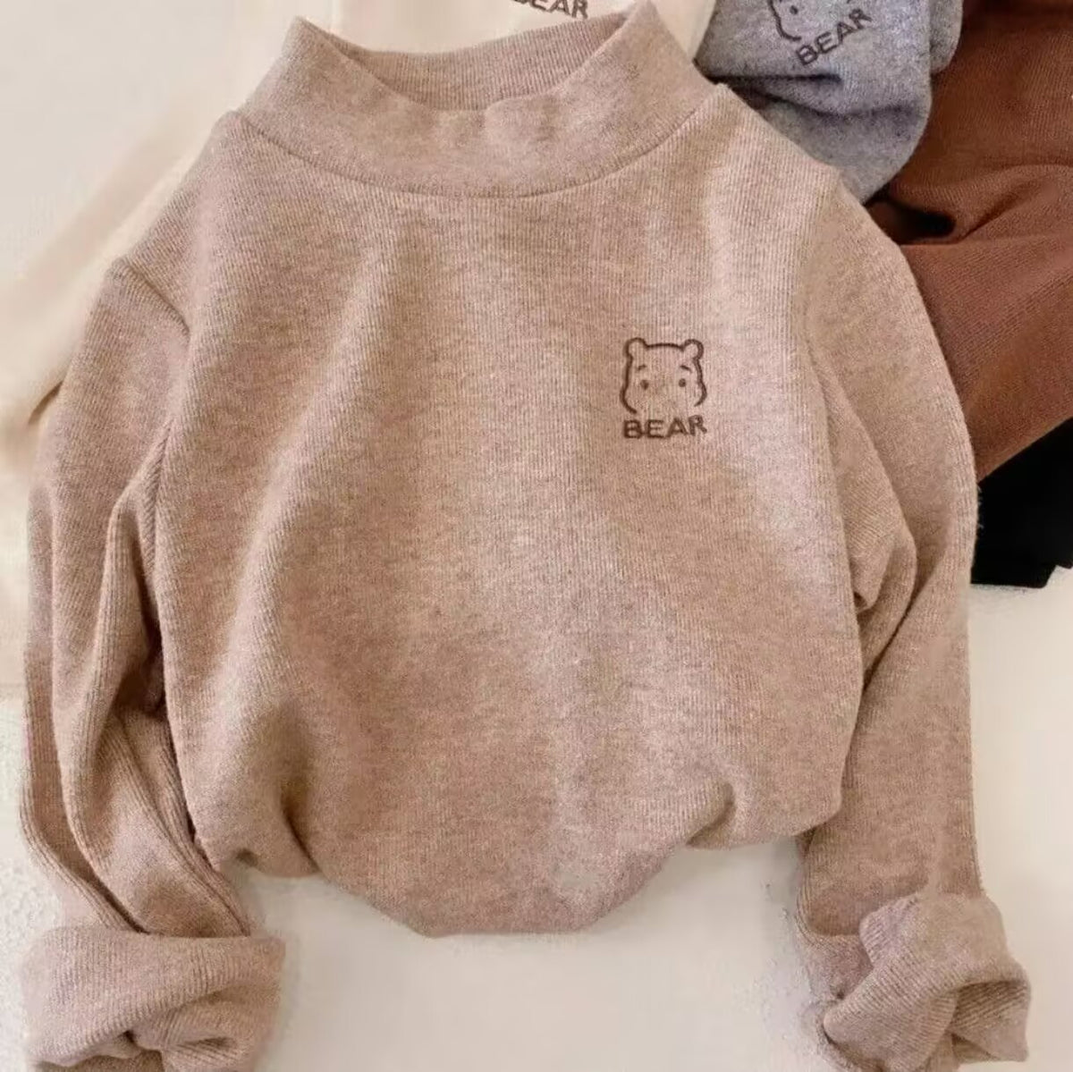 Children's fleece base shirt, new boys' and girls' semi-turtleneck warm inner tops, children's baby T-shirts with long sleeves