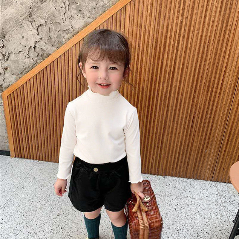 Girls' base shirts, baby high-necked velvet children's autumn and winter wear Korean foreign long-sleeved T-shirts for small and medium-sized children's babies