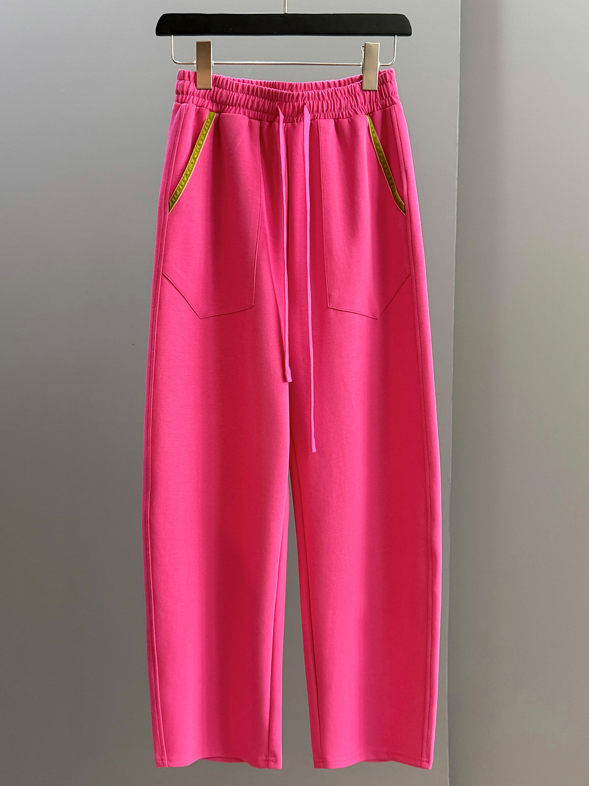 High-end European fashion casual set, women's autumn fuch-red cardigan, wide-leg pants two-piece set, slimming and trendy