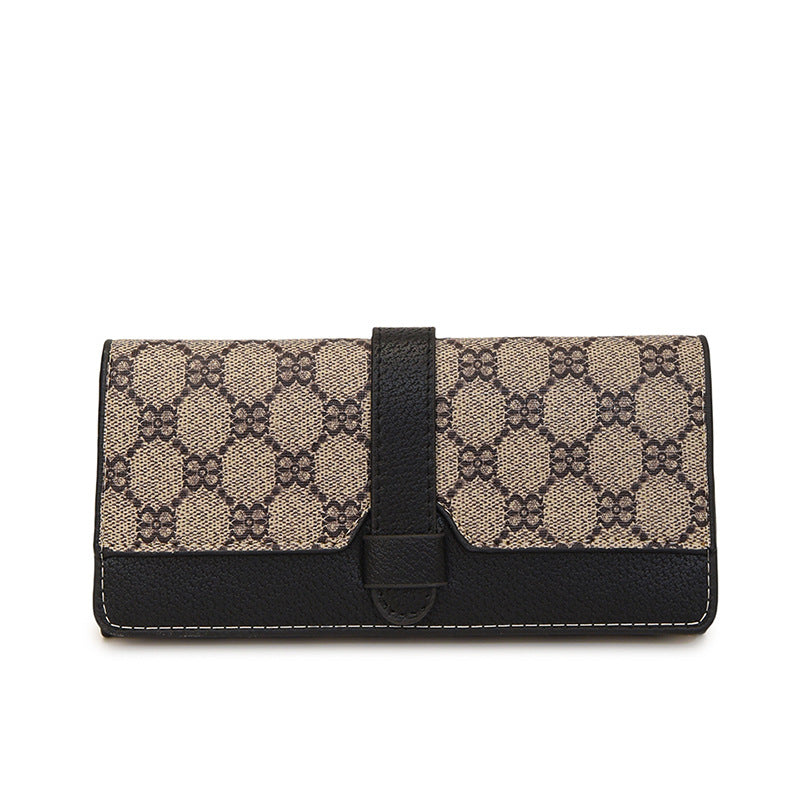 Cross-border exclusive women's long tri-fold wallet, minimalist print, classic European and American style short money holder, multiple card slots