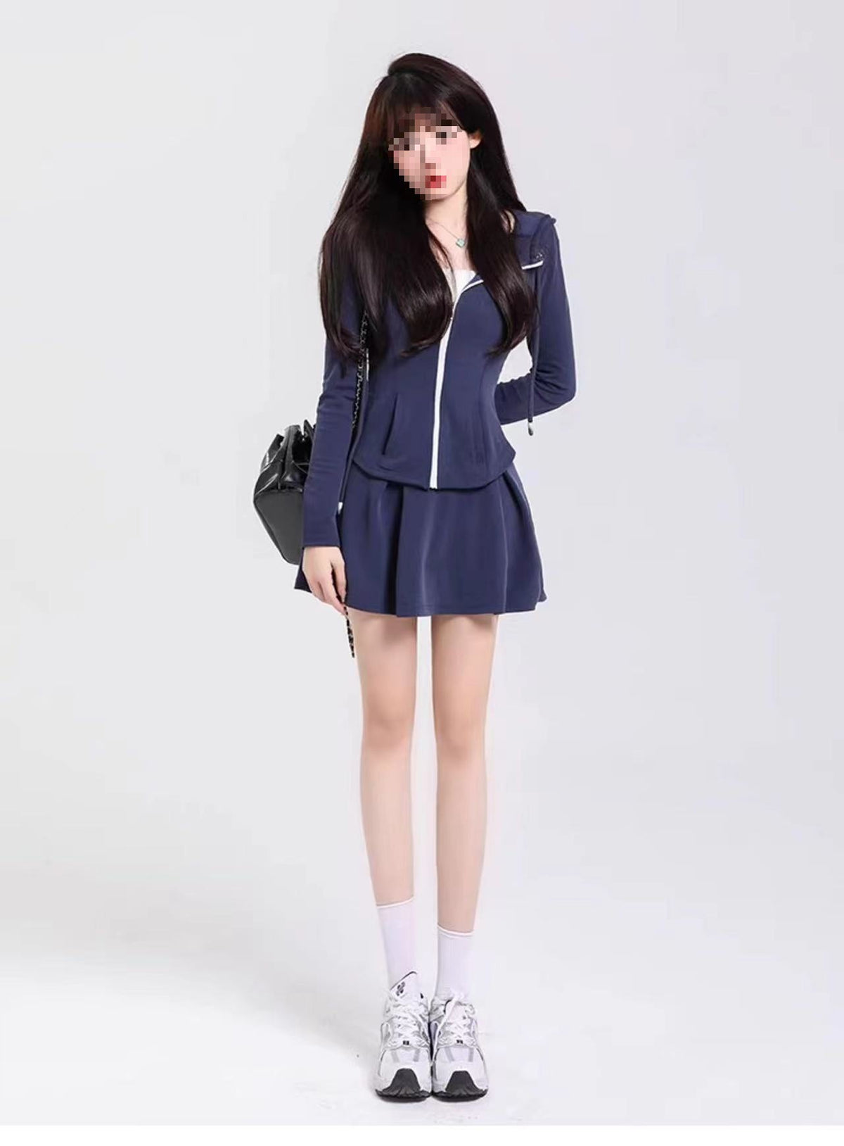 Casual sports set, sweet girl, slim fitted hooded cardigan, spring skirt two-piece set