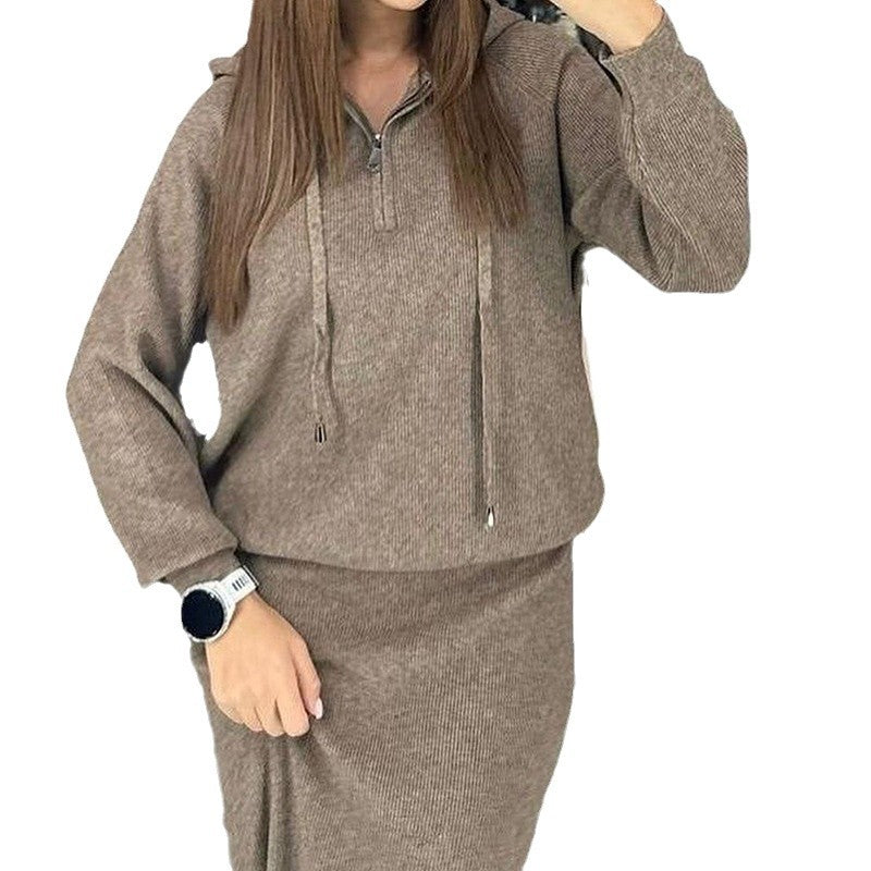 Spot knitwear, European and American foreign trade women's clothing, 2024 autumn new hooded sweatshirt, fashion casual skirt set