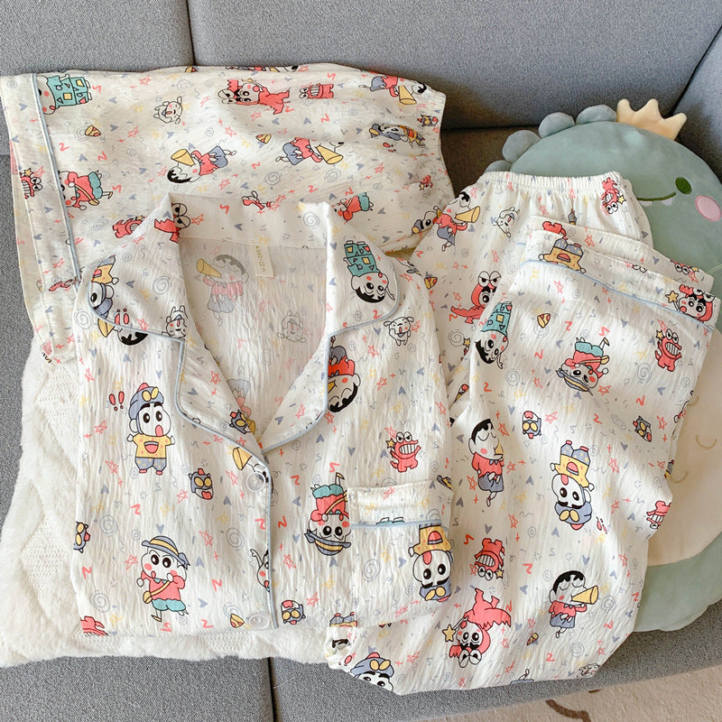 2025 New HelloKitty Cotton Gauze Pajamas Women's Summer Short Sleeve Long Pants Three-Piece Loungewear