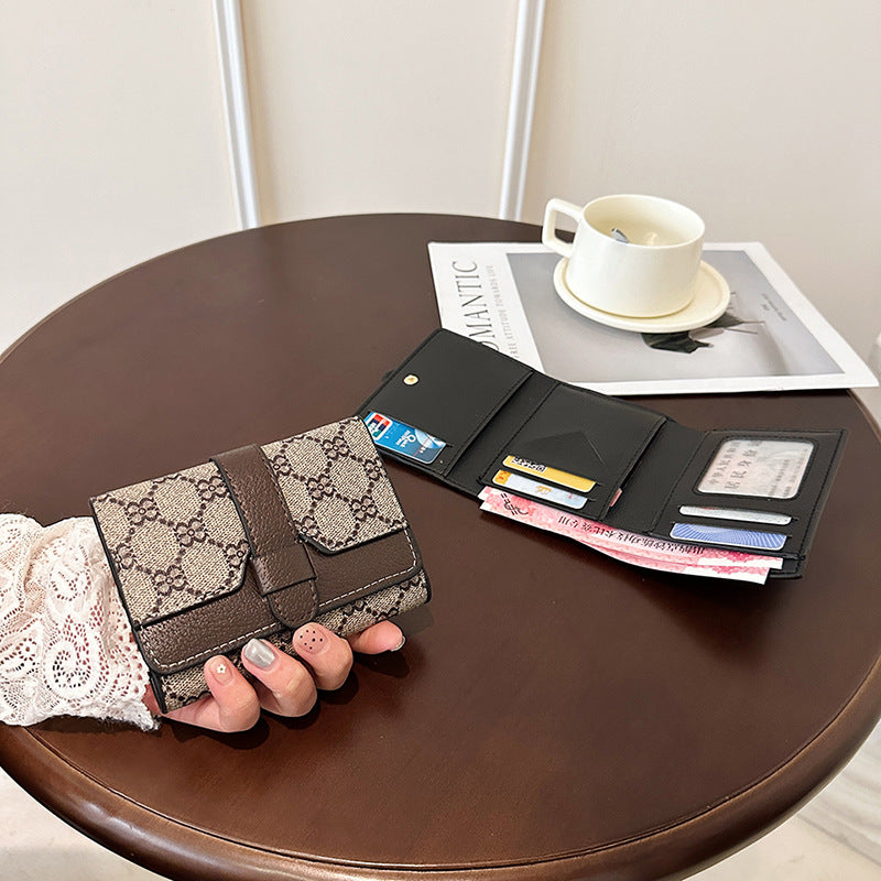 Cross-border exclusive women's long tri-fold wallet, minimalist print, classic European and American style short money holder, multiple card slots
