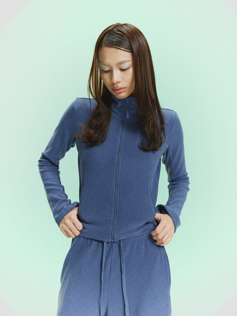 pokiovo high-end outfit, stand collar, slim fit women's jacket, floor-length pants, autumn casual sweatshirt, two-piece sweatpants