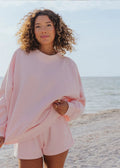 Amazon's new crew neck sweatshirt, long-sleeve casual shorts set, solid color fleece-lined pullover top, loose women's wear