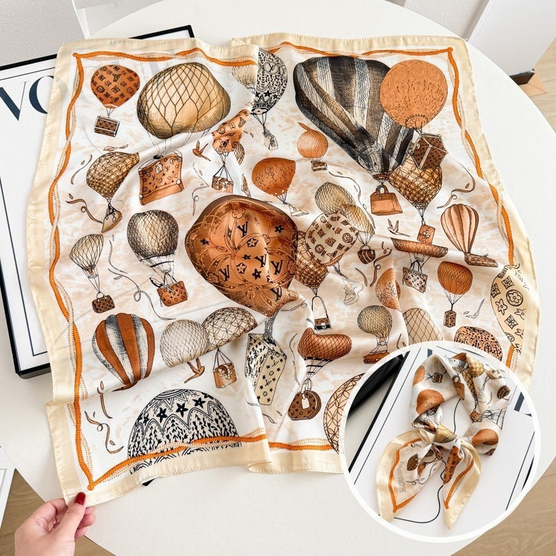 Small square scarf, Chinese style camellia spring and autumn silk scarf for women, Korean style versatile elegant imitation silk scarf, neckscarf tie, bag, and hair tie