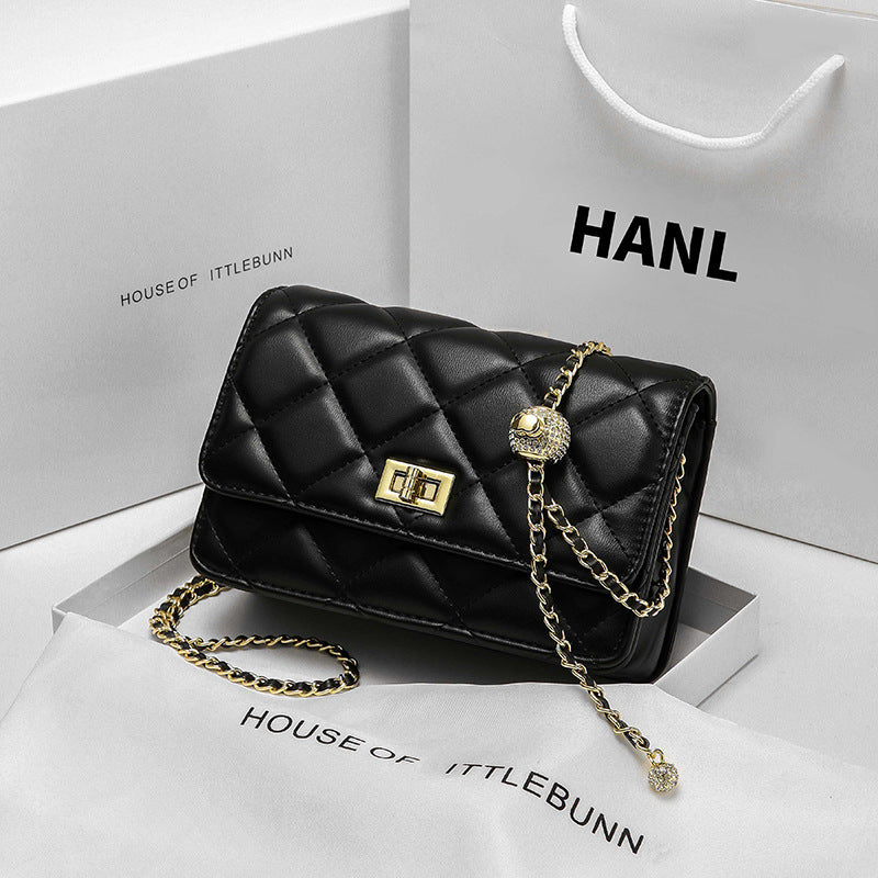 Small fragrance style leather large plaid crossbody bag one-shoulder women's diamond gold ball chain bag versatile small square bag diamond checkered