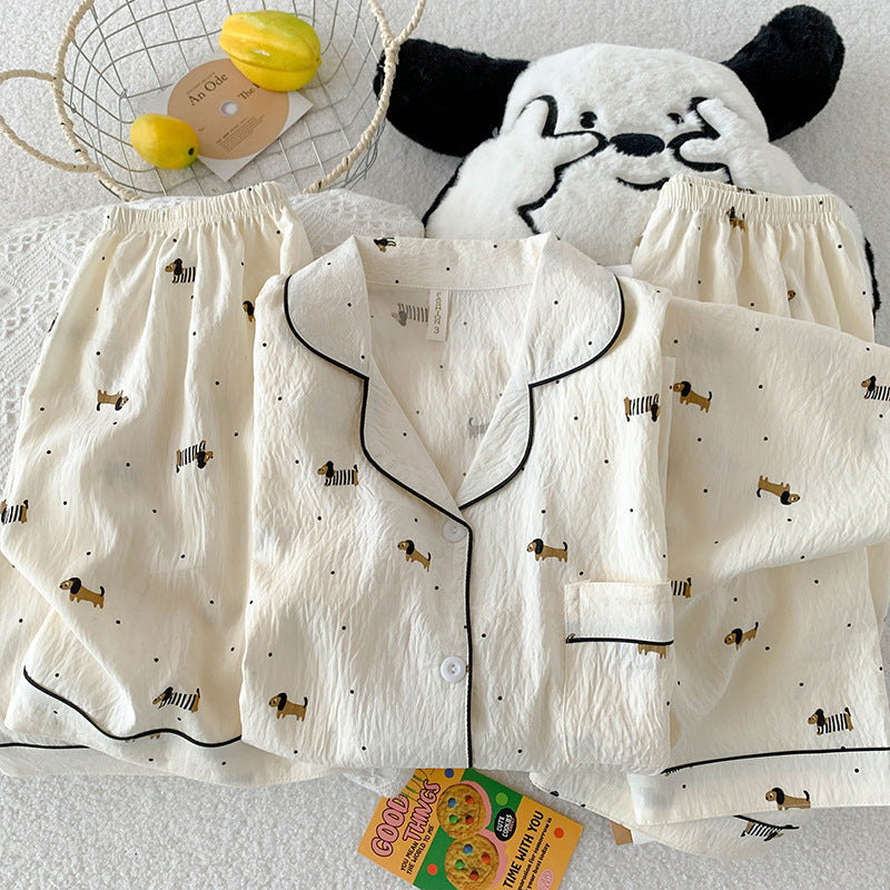 2025 New HelloKitty Cotton Gauze Pajamas Women's Summer Short Sleeve Long Pants Three-Piece Loungewear
