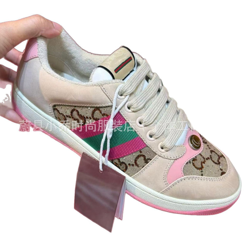 Guangzhou High-Quality Factory Direct Sale GG Family Dirty Shoes for Women 2025 New Casual Sports Shoes Suede White Sneakers for Women