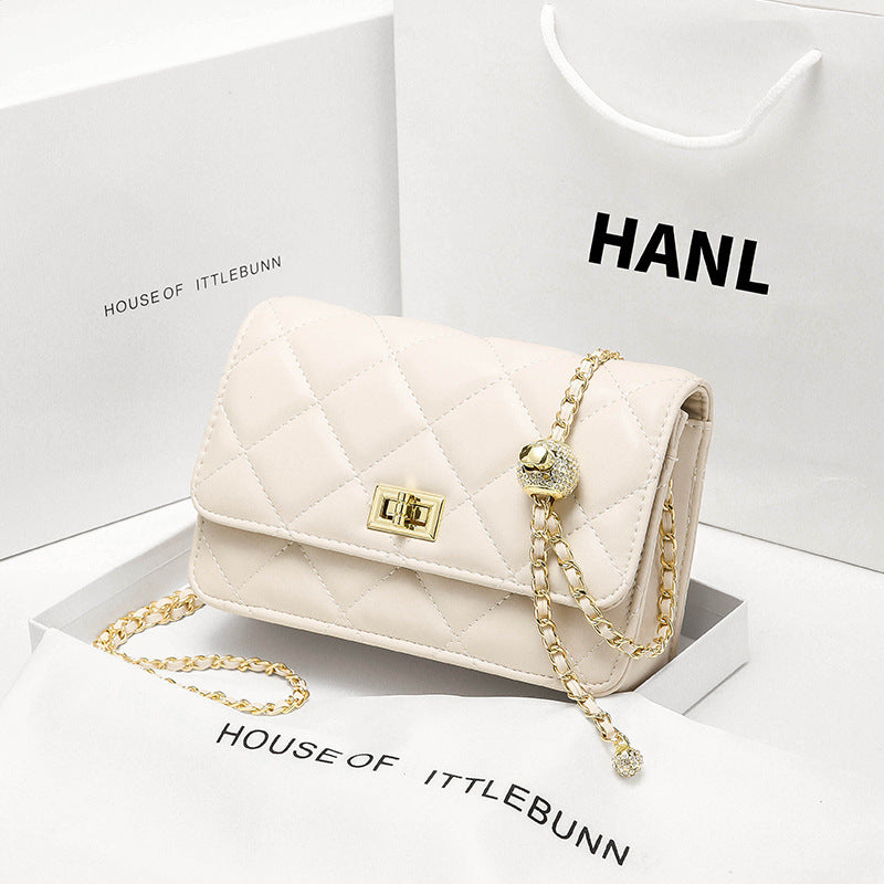 Small fragrance style leather large plaid crossbody bag one-shoulder women's diamond gold ball chain bag versatile small square bag diamond checkered