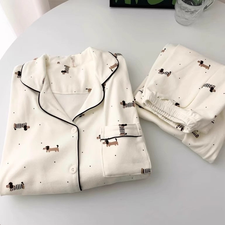 HelloKitty Velvet Pajamas Women's Autumn and Winter Coral Velvet Thickened Long Sleeve Spring and Autumn Loungewear Set