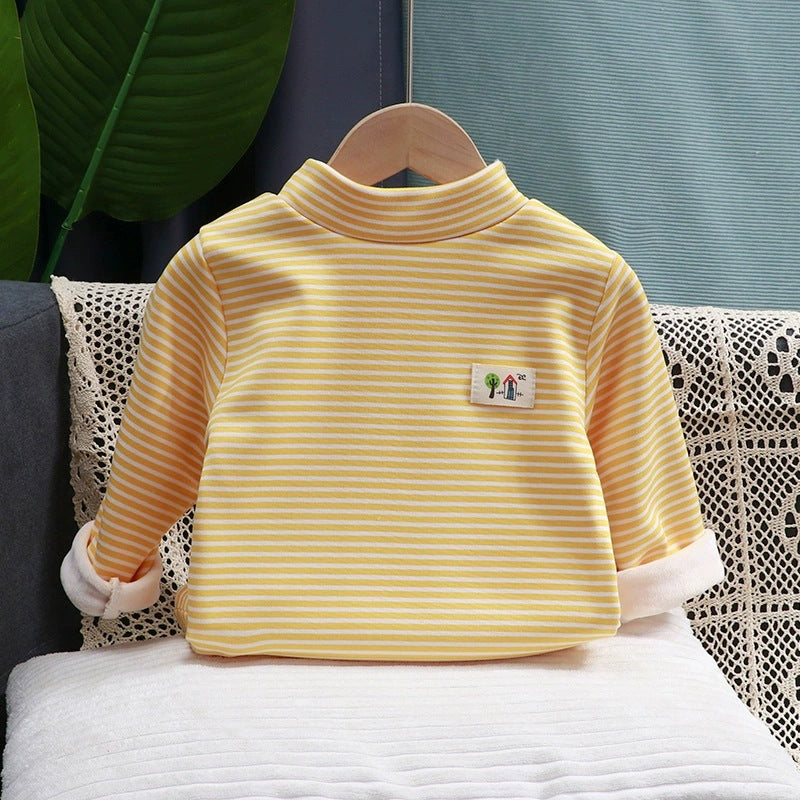 Children's autumn and winter base layers for boys, girls, and warm underwear, fleece-lined thickened shirts