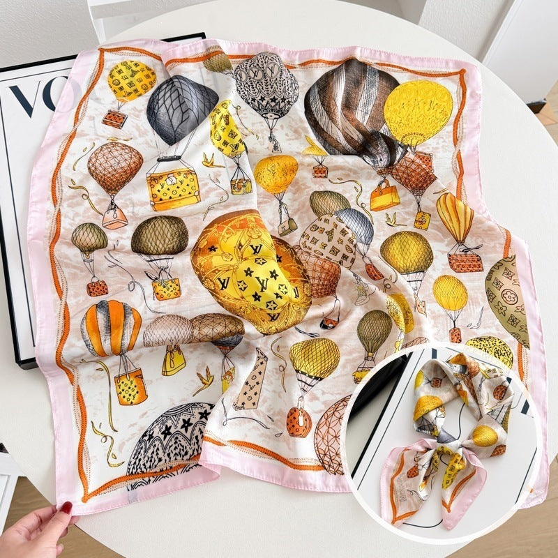 Small square scarf, Chinese style camellia spring and autumn silk scarf for women, Korean style versatile elegant imitation silk scarf, neckscarf tie, bag, and hair tie