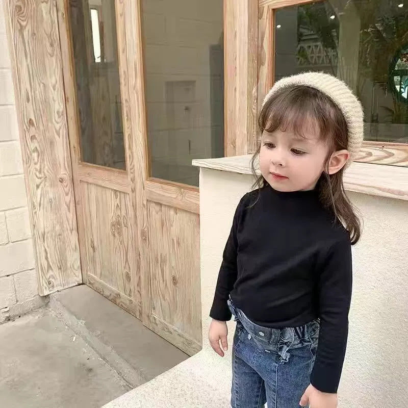Girls' base shirts, baby high-necked velvet children's autumn and winter wear Korean foreign long-sleeved T-shirts for small and medium-sized children's babies