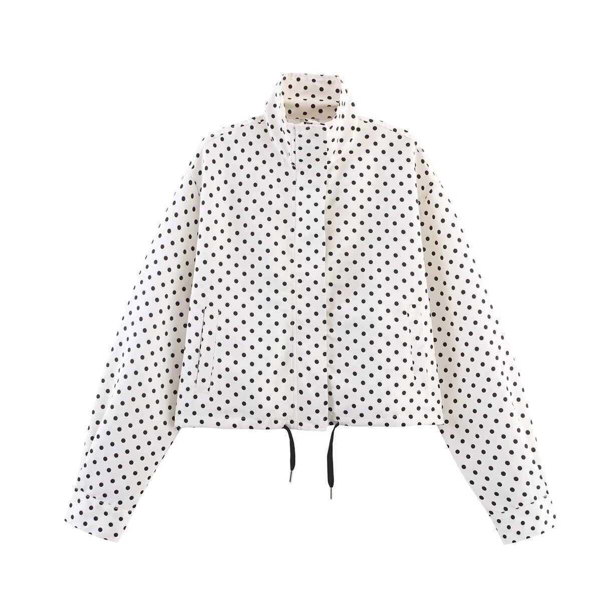 Cross-border foreign trade new European and American style stand-collar women's polka dot seerserian pilot jacket elegant drawstring jacket for women