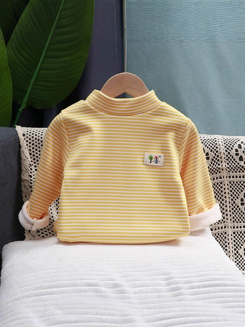 Children's autumn and winter base layers for boys, girls, and warm underwear, fleece-lined thickened shirts