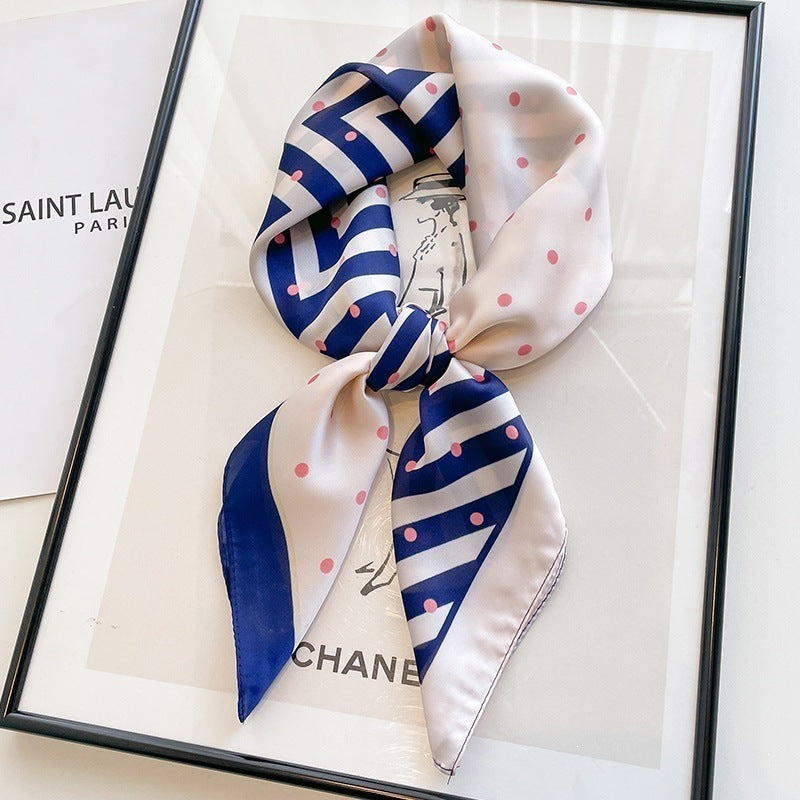 Small square scarf, Chinese style camellia spring and autumn silk scarf for women, Korean style versatile elegant imitation silk scarf, neckscarf tie, bag, and hair tie