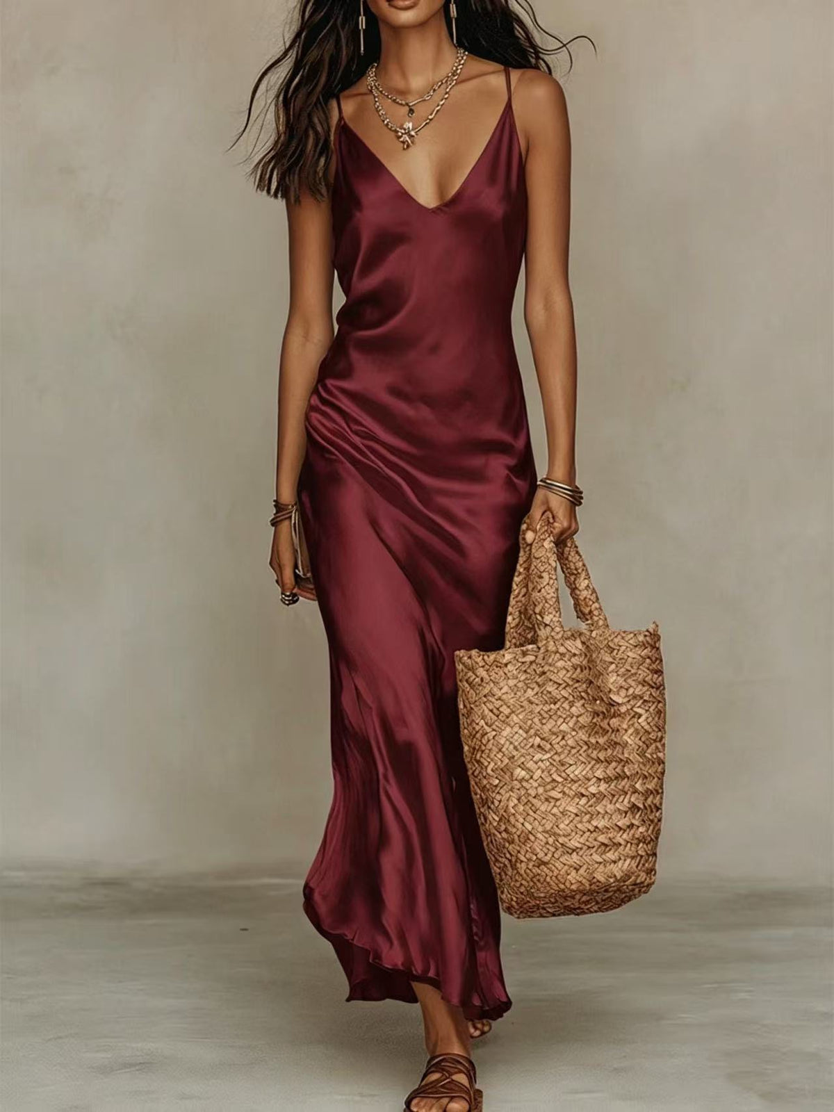 Amazon Europe & America Independent Site 2026 New Women's Knit Top, Satin Dress, Elegant Commuter Two-Piece Set