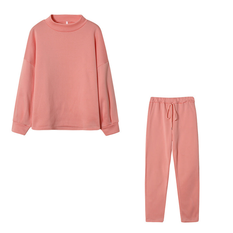Fall/Winter 2023 Women's Sweatshirt Set Amazon AliExpress High-neck Casual Solid Color Pants Two-Piece Set