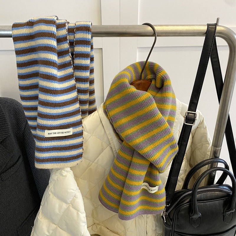 High-quality striped imitation cashmere knitted scarf women's 2024 new winter warm and versatile neck brace couple scarf