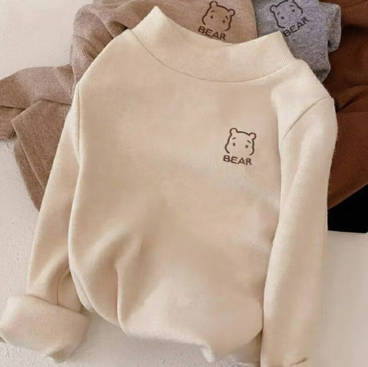 Children's fleece base shirt, new boys' and girls' semi-turtleneck warm inner tops, children's baby T-shirts with long sleeves