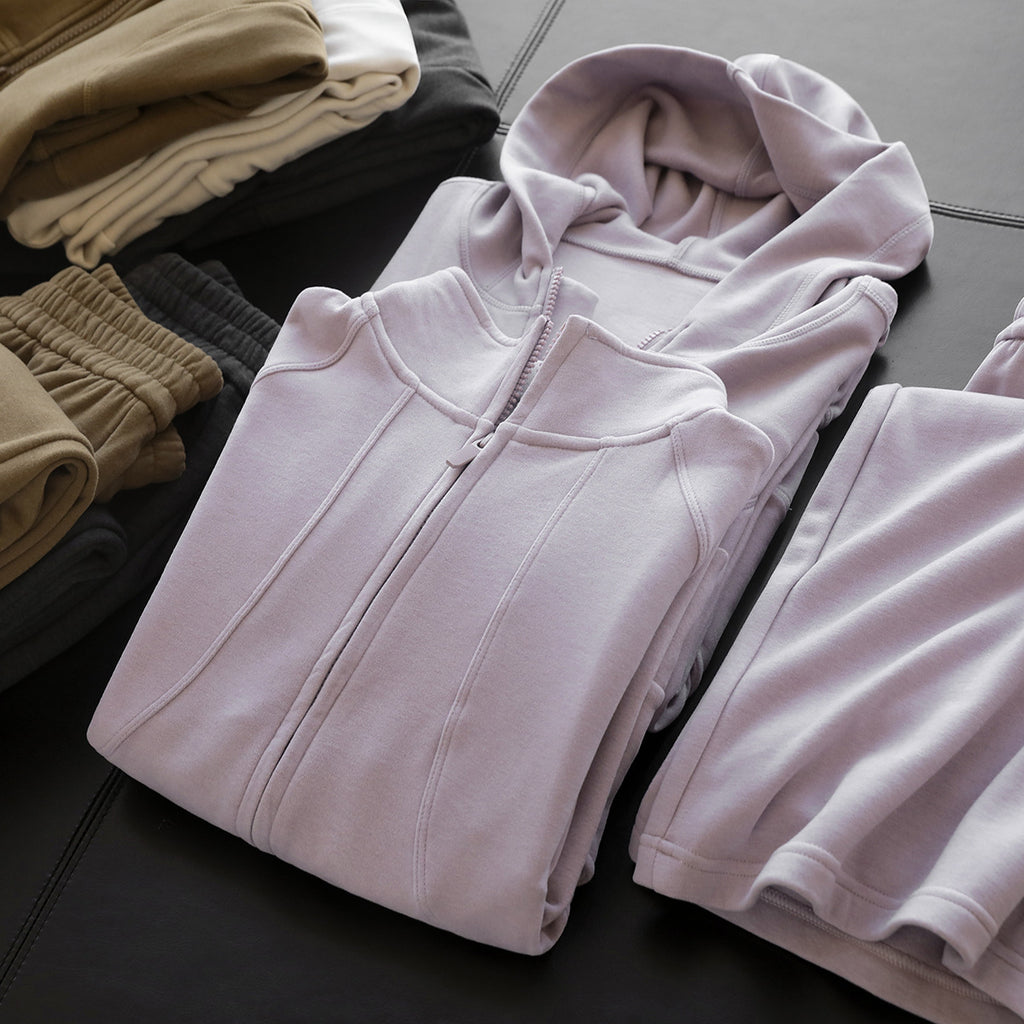 Comfortable fried with wool mulberry silk soft glutinous hood stand-up collar zipper jacket straight trouser set women's autumn 093