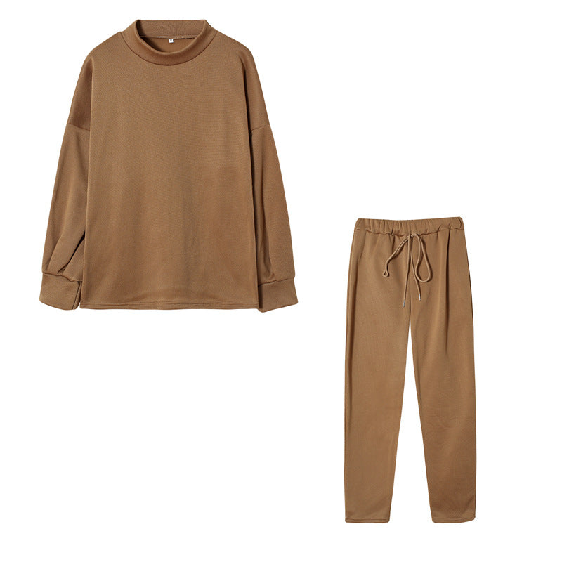 Fall/Winter 2023 Women's Sweatshirt Set Amazon AliExpress High-neck Casual Solid Color Pants Two-Piece Set