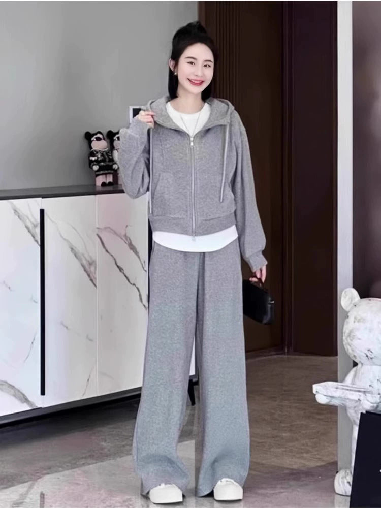 2026 Fashion Sportswear Set: Fleece-Lined Thickened Stand Collar Half Zipper Sweatshirt and Pants, Youthful Design Two-Piece Set for Women