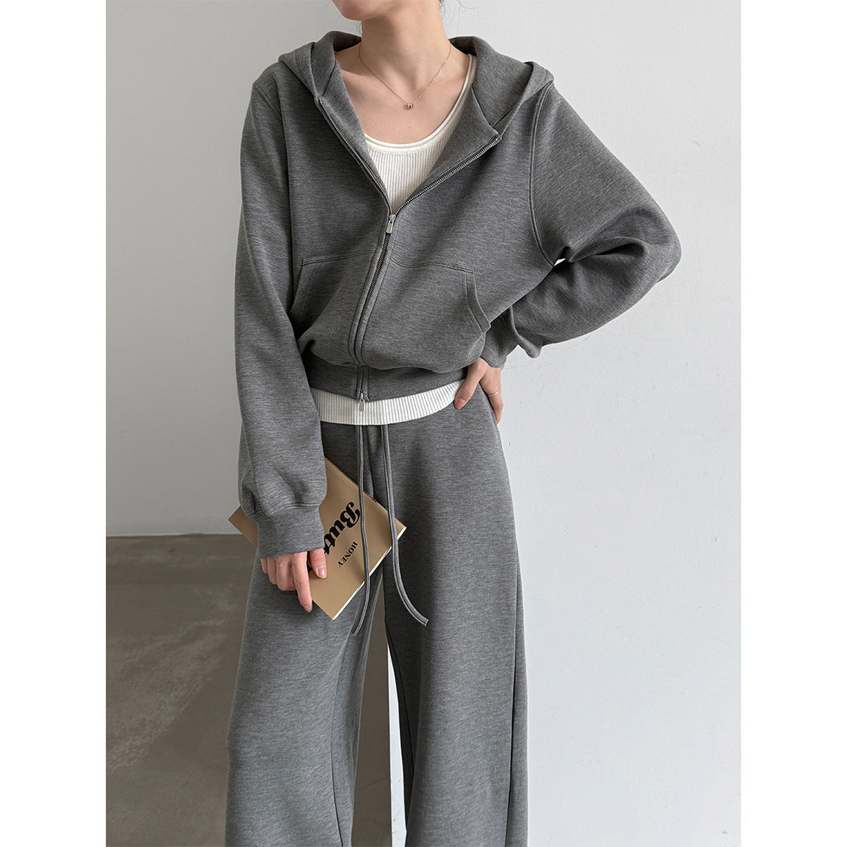 Luxi Lazy Hooded Sweatshirt Jacket Wide-Leg Long Pants Women's Autumn/Winter Commuting Slimming Sports Casual Set 21129