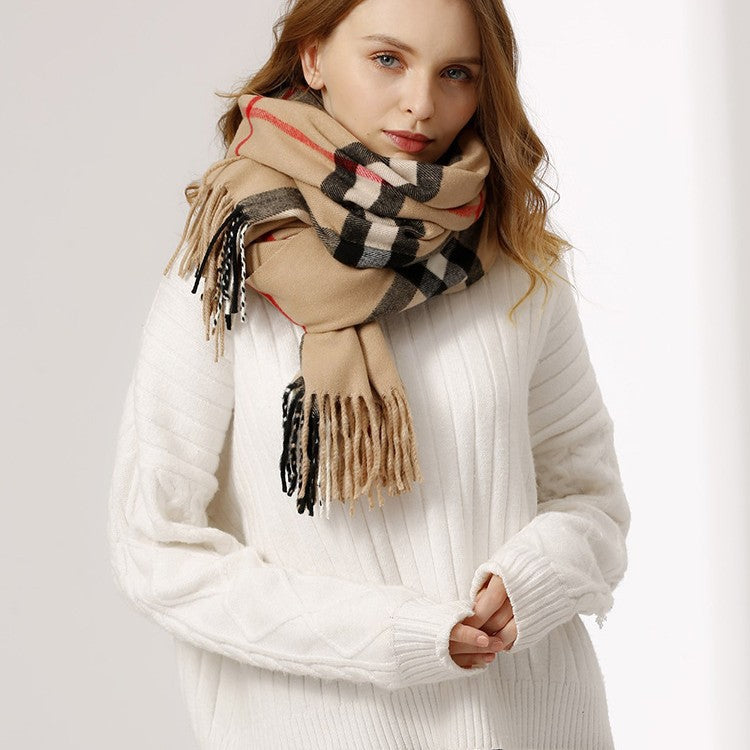 Autumn and winter Baba plaid scarf, women's winter high-end, versatile warm scarf, Korean plaid cross-border explosive shawl