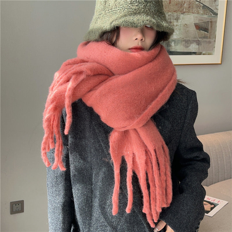 Winter Mohair Solid Color Scarf Wholesale Women's Factory European, American, Japanese, and Korean Cross-border Shawls with a High-End Warm Neck Warmer Trendy Style