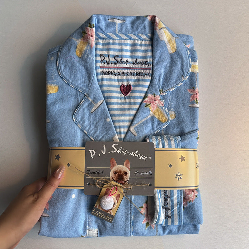 Strong push ~ foreign trade light luxury pjs pajamas spring and autumn sanded cotton pajamas women's long sleeves and pants loungewear pajama sets