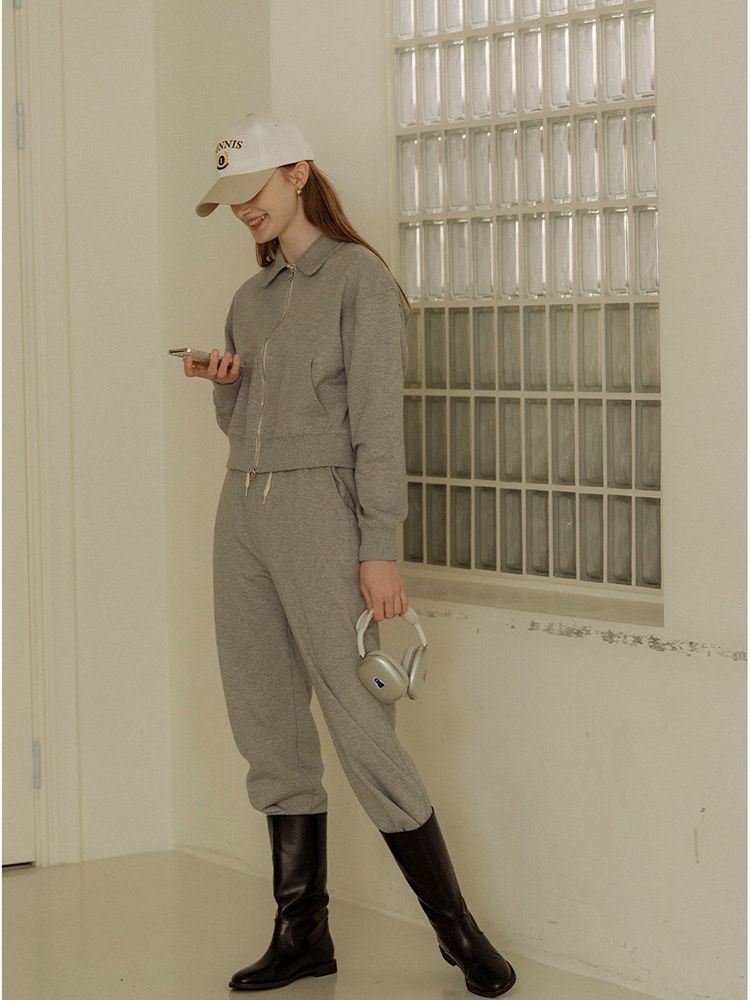 [Clearance Sale] Sweatshirt Set with Fleece, Women's Autumn/Winter Fashionable Casual Collared Sweatpants Sports Two-Piece Set