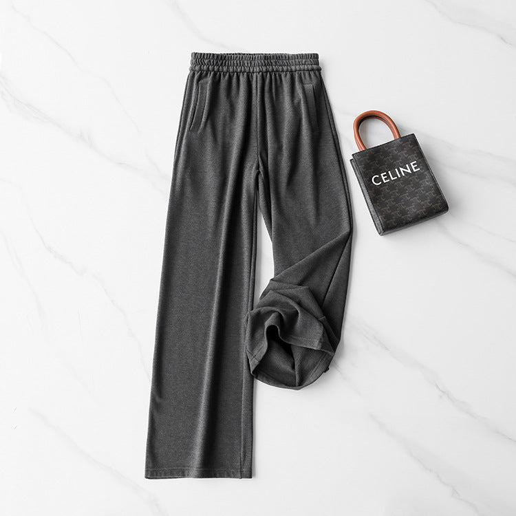 Comfortable fried with wool mulberry silk soft glutinous hood stand-up collar zipper jacket straight trouser set women's autumn 093