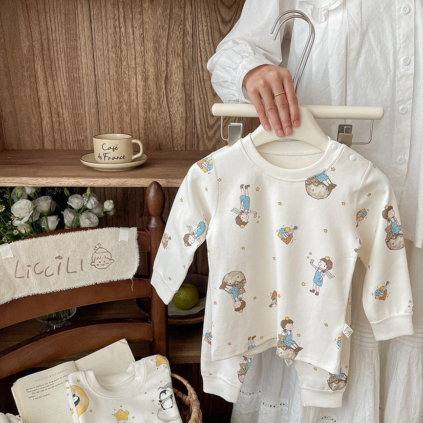 Children's autumn/winter velvet 300g thickened pure cotton autumn shirts and pants homewear set, Class A boneless