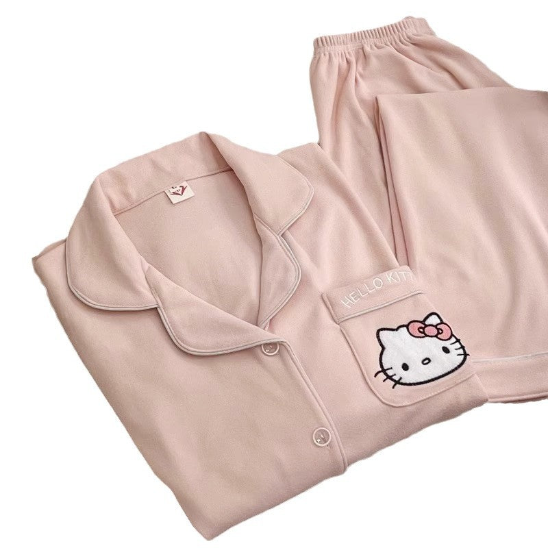 HelloKitty Velvet Pajamas Women's Autumn and Winter Coral Velvet Thickened Long Sleeve Spring and Autumn Loungewear Set