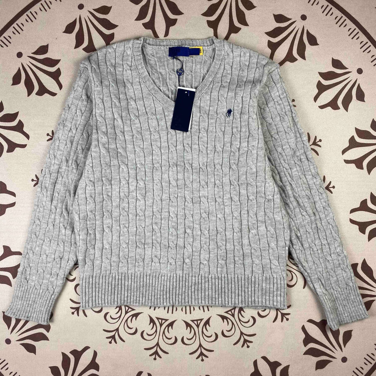 RL Rough Pony Logo Autumn/Winter Cable Twist V-neck Knit Top for Women, Available for Scanning, Embroidered Knit Sweater, Women's Top