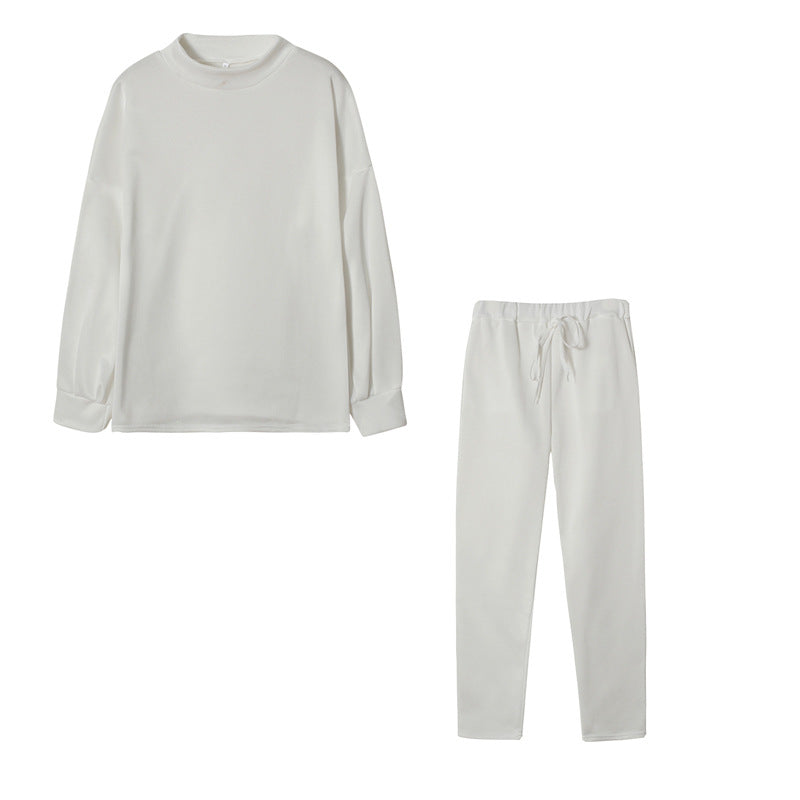 Fall/Winter 2023 Women's Sweatshirt Set Amazon AliExpress High-neck Casual Solid Color Pants Two-Piece Set