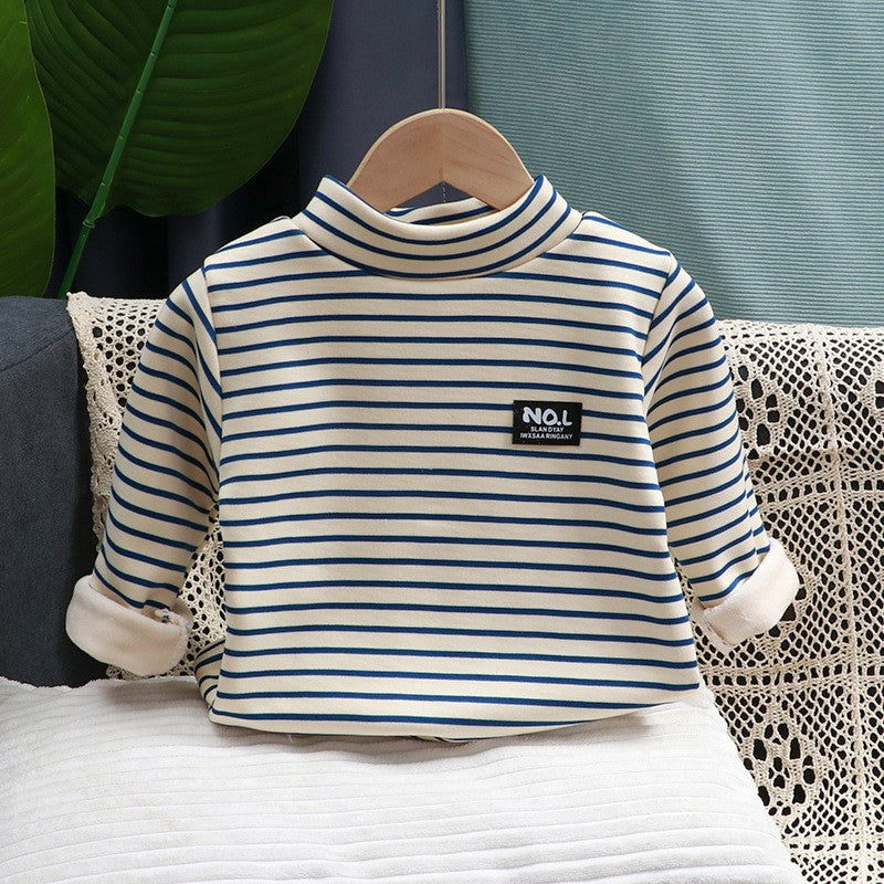 Children's autumn and winter base layers for boys, girls, and warm underwear, fleece-lined thickened shirts