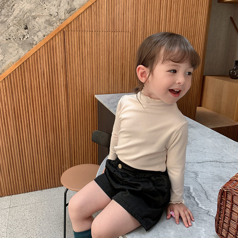 Girls' base shirts, baby high-necked velvet children's autumn and winter wear Korean foreign long-sleeved T-shirts for small and medium-sized children's babies