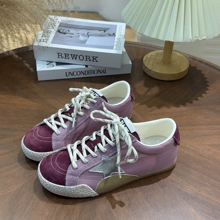 Vintage sequin starboard shoes for women, 2026 trendy new high-end color-block lace-up casual flats