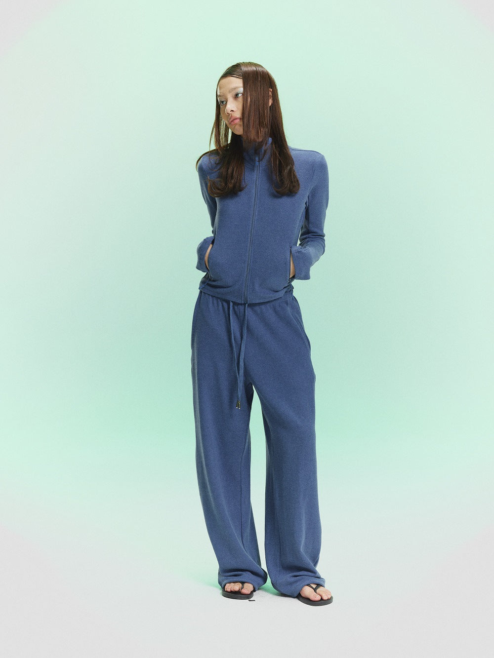 pokiovo high-end outfit, stand collar, slim fit women's jacket, floor-length pants, autumn casual sweatshirt, two-piece sweatpants