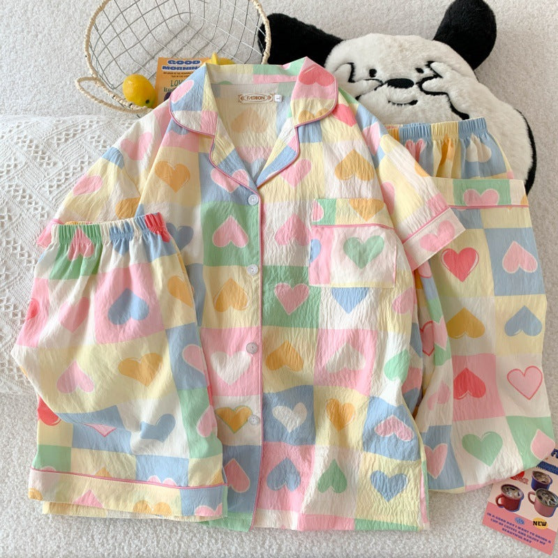 2025 New HelloKitty Cotton Gauze Pajamas Women's Summer Short Sleeve Long Pants Three-Piece Loungewear