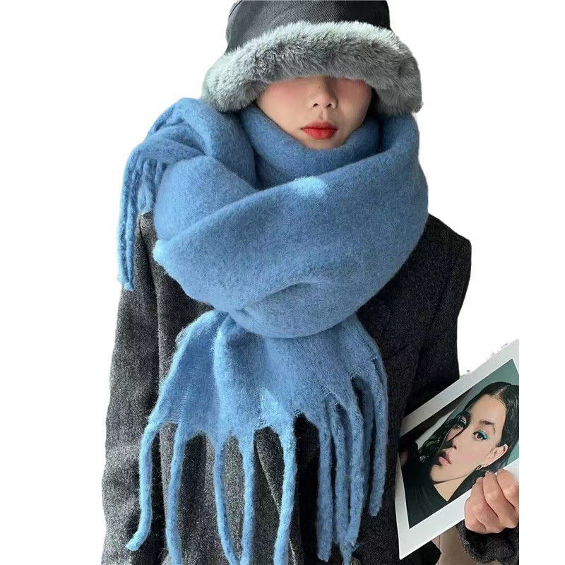 Winter Mohair Solid Color Scarf Wholesale Women's Factory European, American, Japanese, and Korean Cross-border Shawls with a High-End Warm Neck Warmer Trendy Style